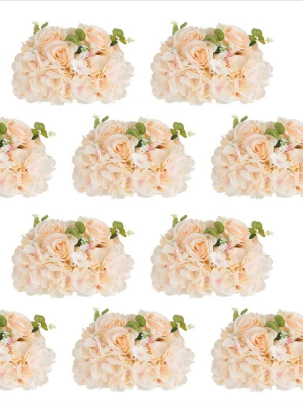 BRAND NEW: 10 Pack 11.8" Diameter Silk Rose Flower Ball Decorations-Champagen